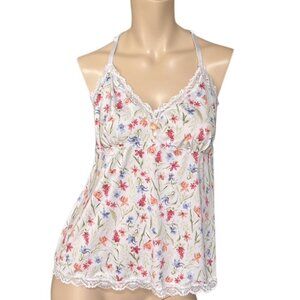 Laura Ashley Babydoll Cami Top Floral Spaghetti Strap Size XL Boho Cottage Fairy